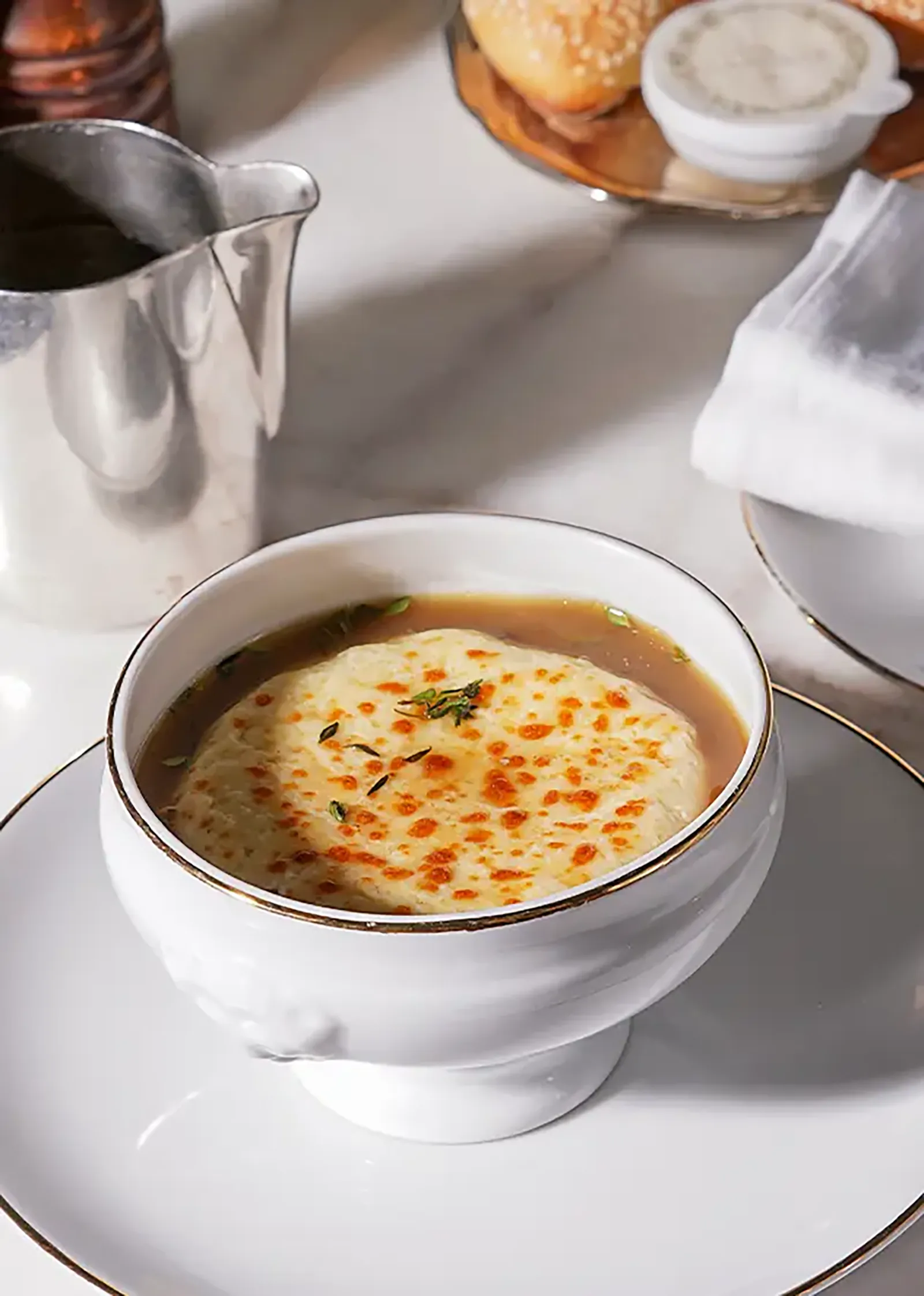 French onion soup - beautifully plated and ready to enjoy