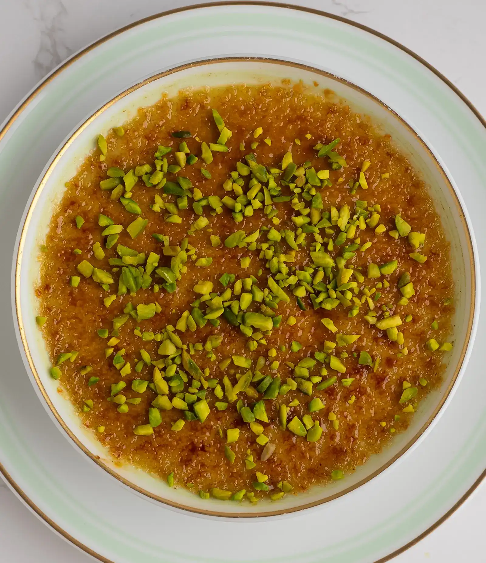 Pistachio Creme Brule - beautifully plated and ready to enjoy
