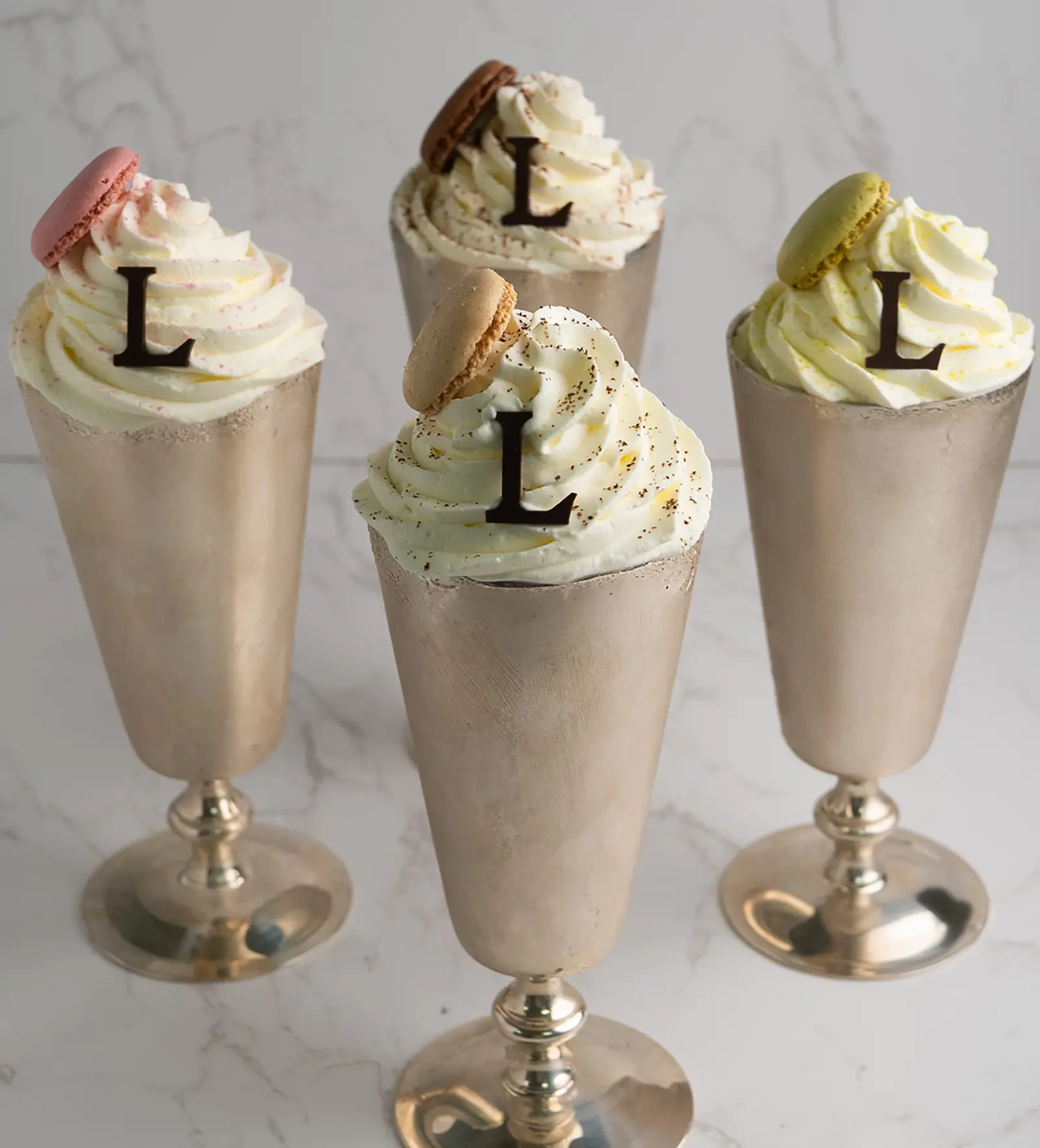 Chocolate milk shake with macaron shell Ladurée