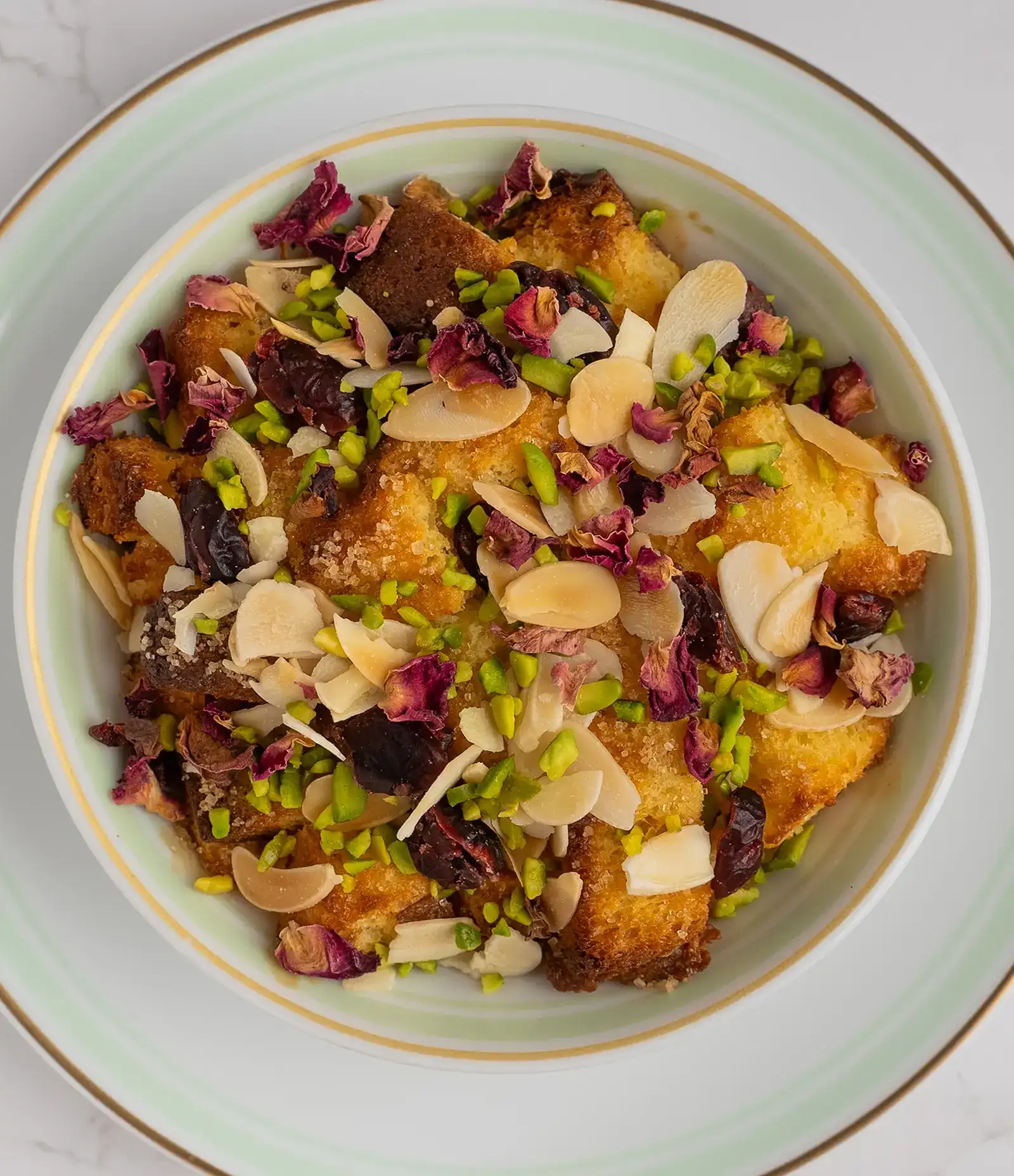 Um Ali with brioche, pistachios, and cranberries Ladurée